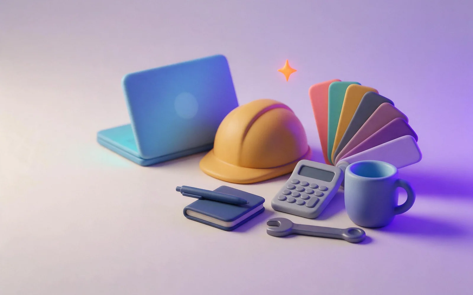 Illustration of everyday work tools with an AI assistant